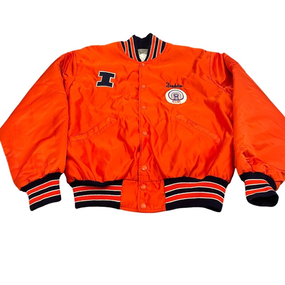 DeLONG Varsity Jacket Mens XL Orange Illinois Fighting Illini Vintage Bomber